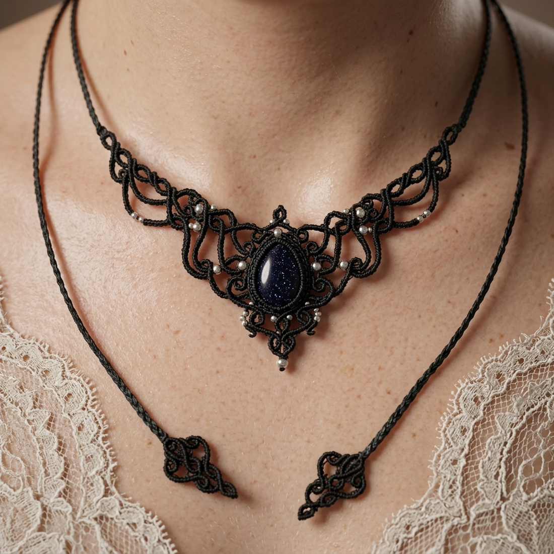 Colier Elegant Victorian Princess Micromacrame Cu Cristal Piatra Soarelui  - bijuterii - coliere - chockere - Artynos.ro