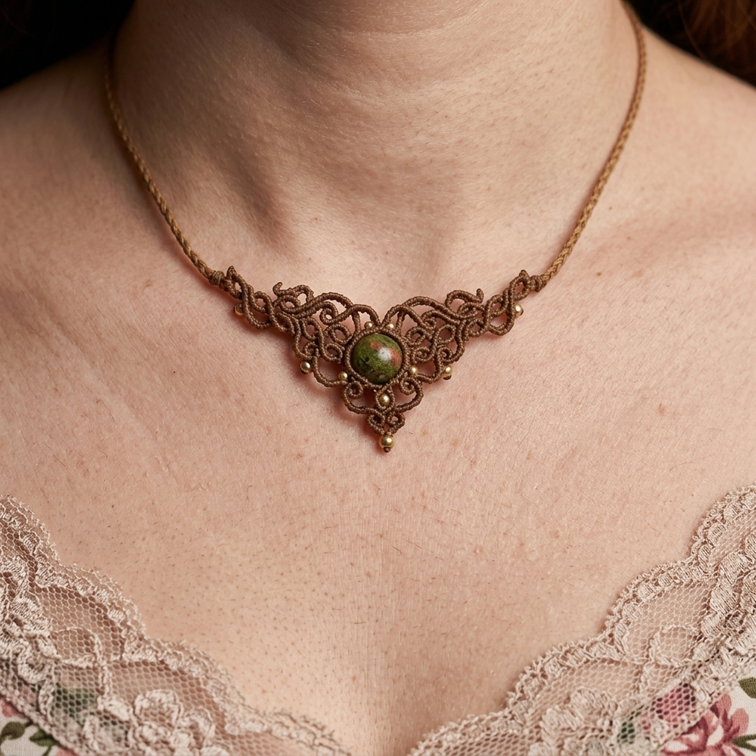 Colier macrame choker minimalist cu unakit   - bijuterii - coliere - chockere - Artynos.ro