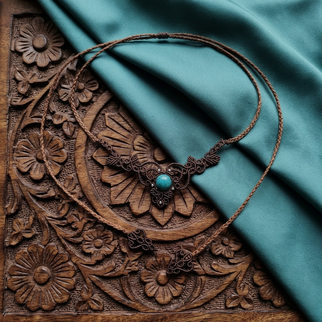 Colier macrame choker minimalist cu acvamarin  - bijuterii - coliere - chockere - Artynos.ro