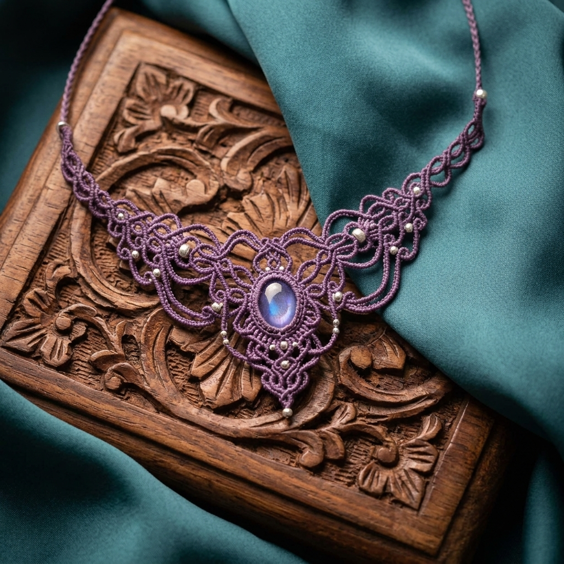 Colier Lilac Victorian Micromacrame Cu Cristal Swarovski  - bijuterii - coliere - chockere - Artynos.ro