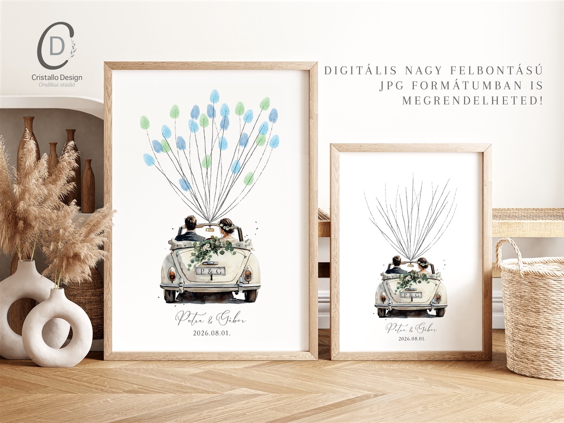 Afiș pentru ceremonie de nuntă cu amprente digitale, carte de oaspeți cu verdeață - accesorii nuntă - amintiri și cadouri de nuntă - cadou nuntă - set de ceremonie - Artynos.ro