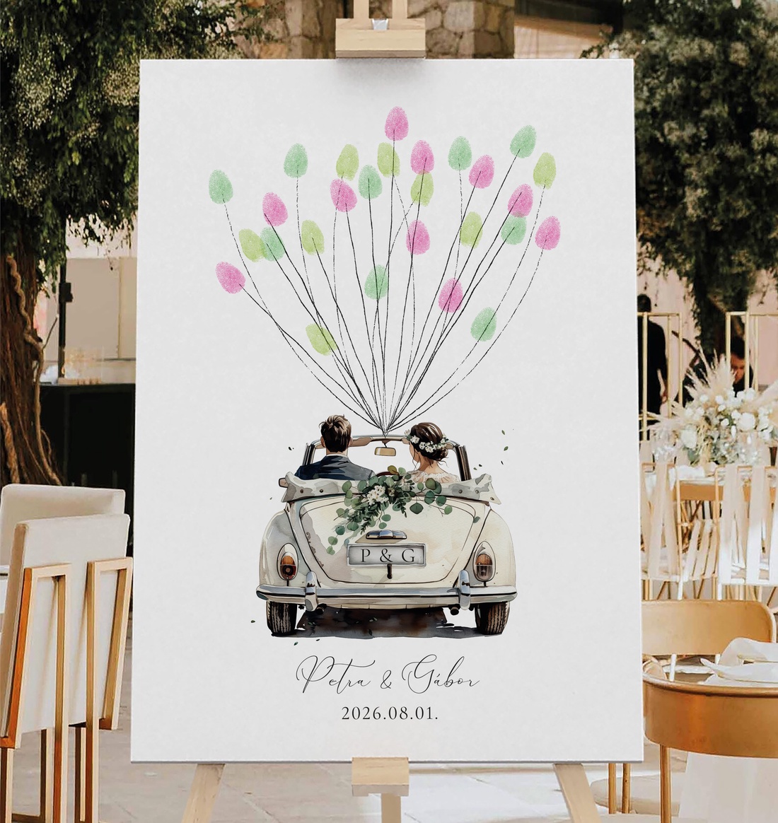 Afiș pentru ceremonie de nuntă cu amprente digitale, carte de oaspeți cu verdeață - accesorii nuntă - amintiri și cadouri de nuntă - cadou nuntă - set de ceremonie - Artynos.ro