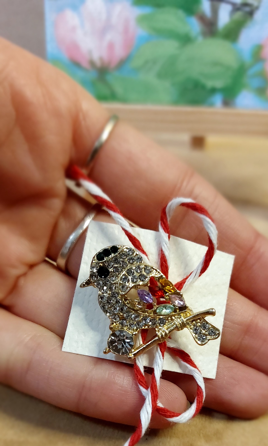 Mărțișor pasăre primăvara  - arte vizuale și accesorii  - picturi - pictură acrilică - Artynos.ro