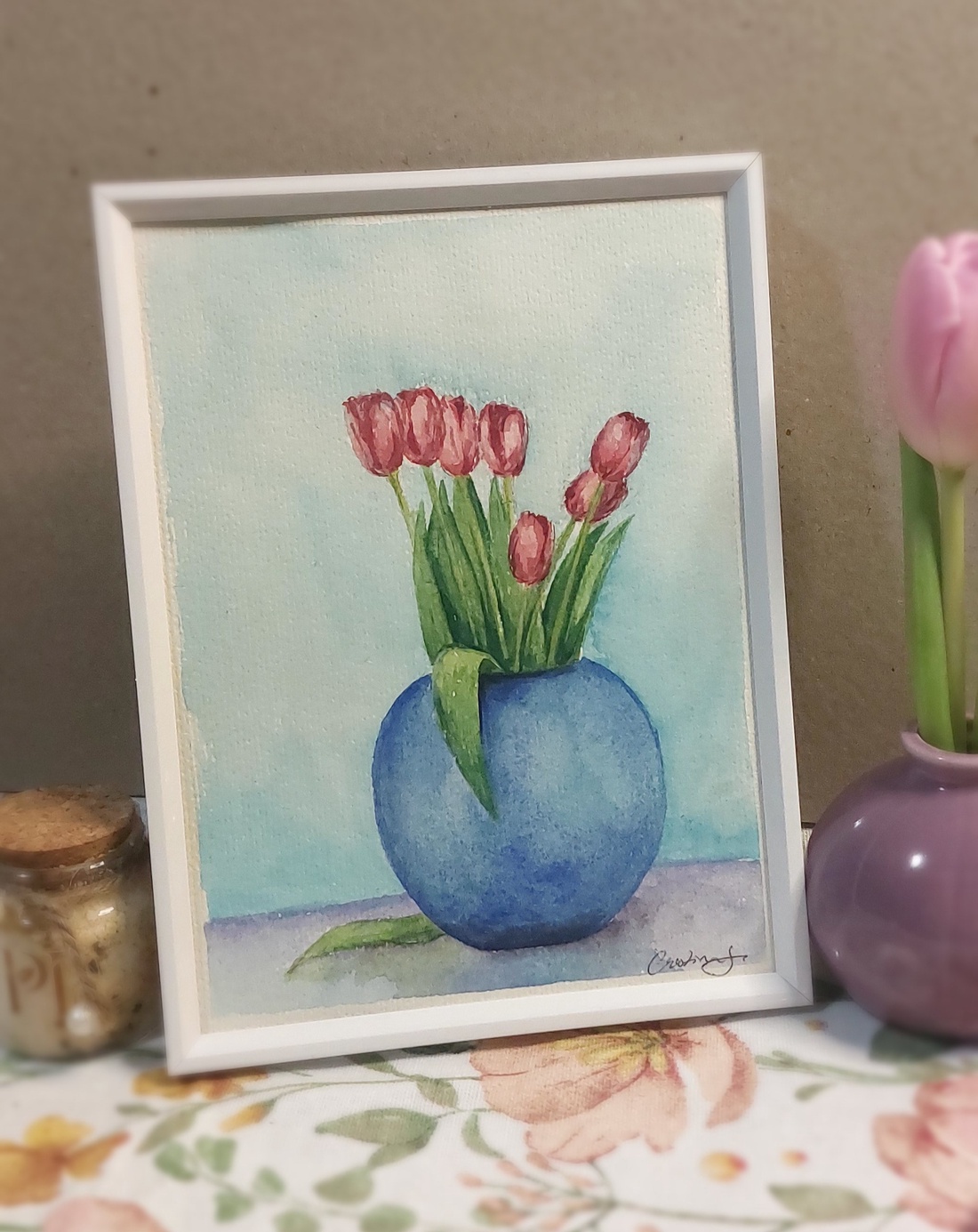 Tablou vaza cu lalele  - arte vizuale și accesorii  - picturi - pictură acrilică - Artynos.ro