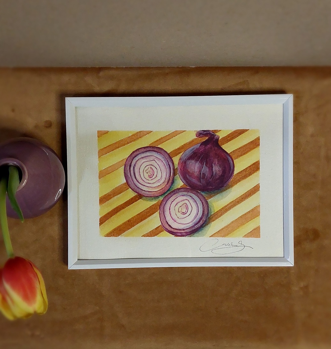 Ilustrație ceapă roșie  - arte vizuale și accesorii  - picturi - acuarele picturi - Artynos.ro