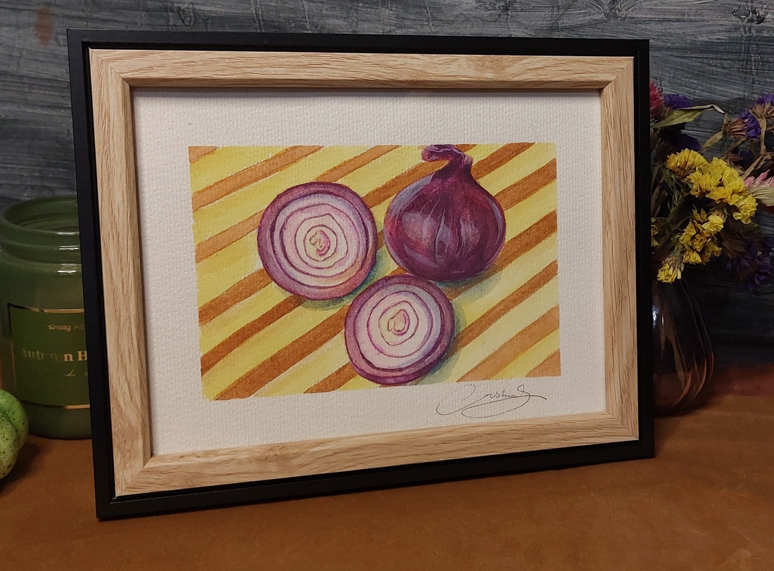 Ilustrație ceapă roșie  - arte vizuale și accesorii  - picturi - acuarele picturi - Artynos.ro