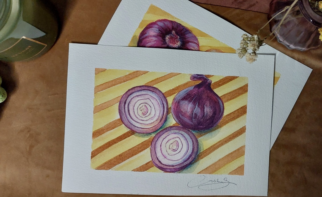 Ilustrație ceapă roșie  - arte vizuale și accesorii  - picturi - acuarele picturi - Artynos.ro