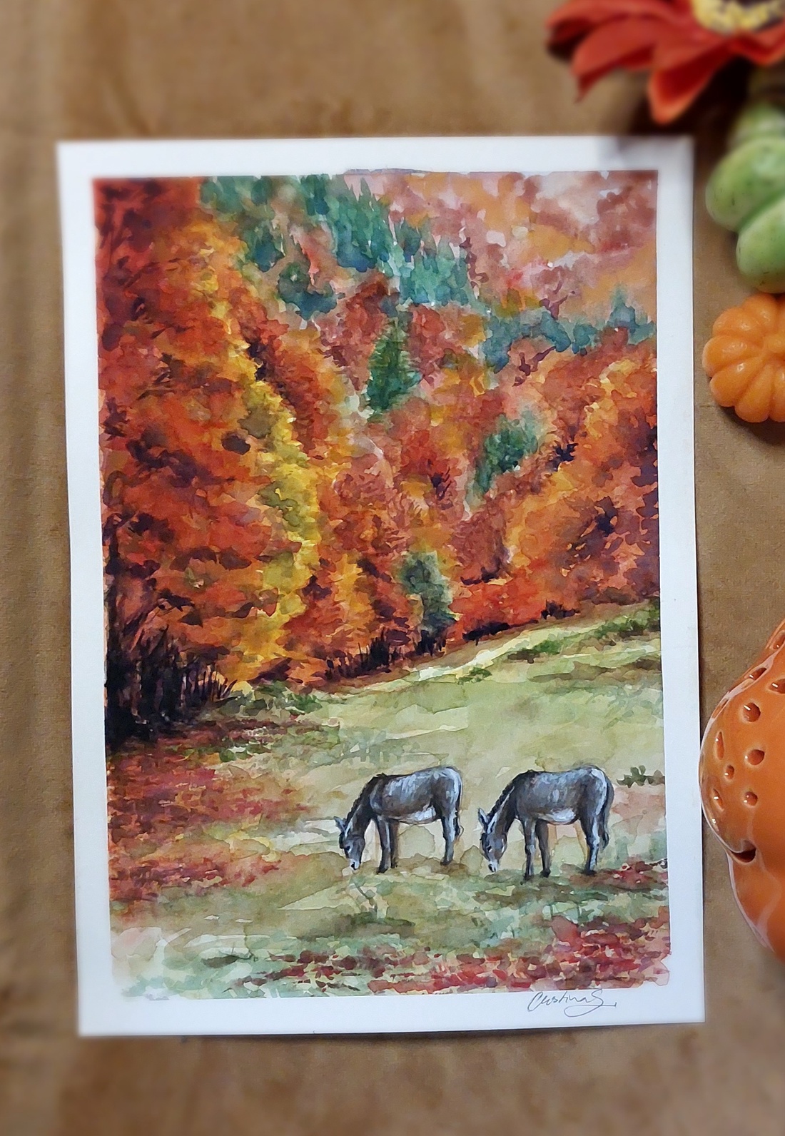 Peisaj de toamnă in culori calde - arte vizuale și accesorii  - picturi - acuarele picturi - Artynos.ro