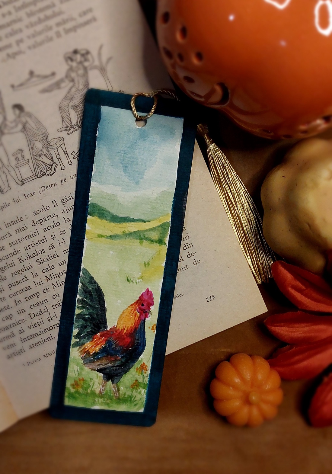 Semn de carte handmade - cocoș - cărți și creații cu tematică muzicală, cadouri - semn de carte - Artynos.ro