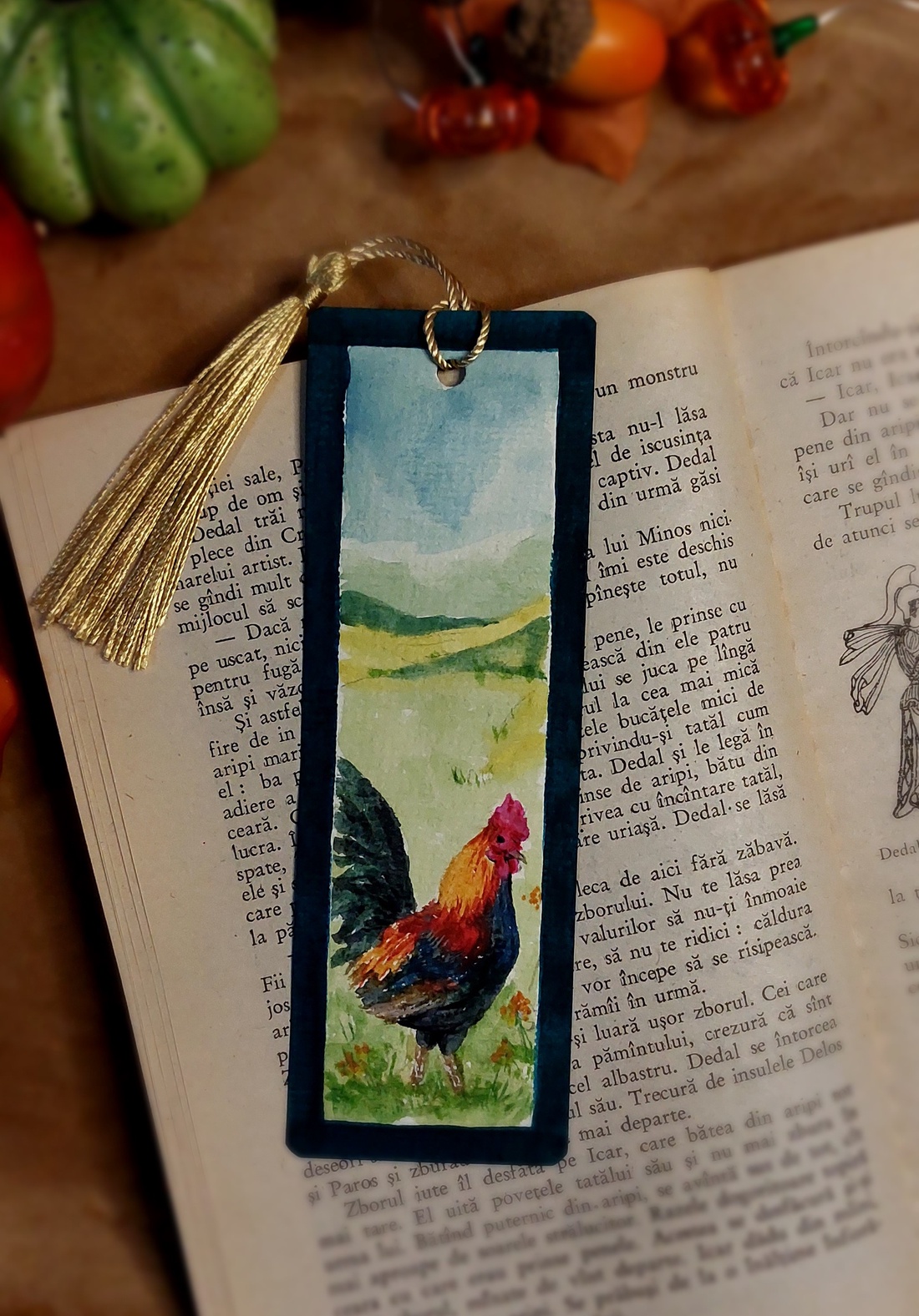 Semn de carte handmade - cocoș - cărți și creații cu tematică muzicală, cadouri - semn de carte - Artynos.ro