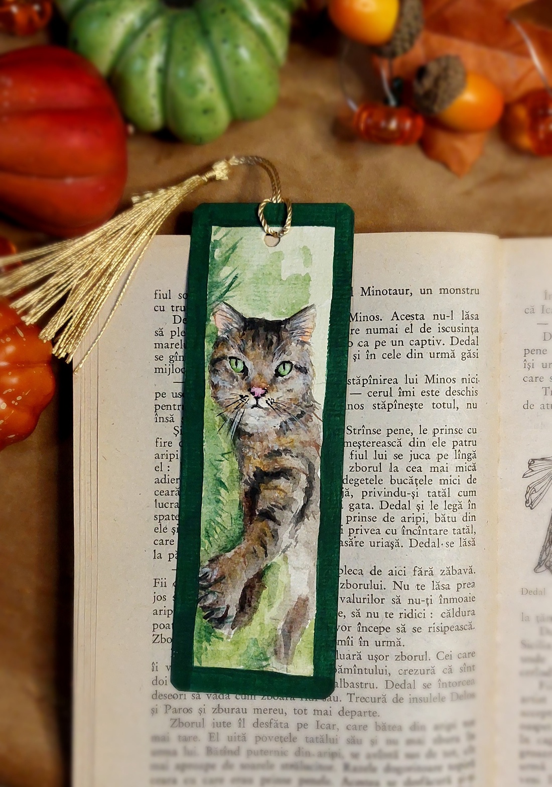 Semn de carte handmade -pisică  - cărți și creații cu tematică muzicală, cadouri - semn de carte - Artynos.ro