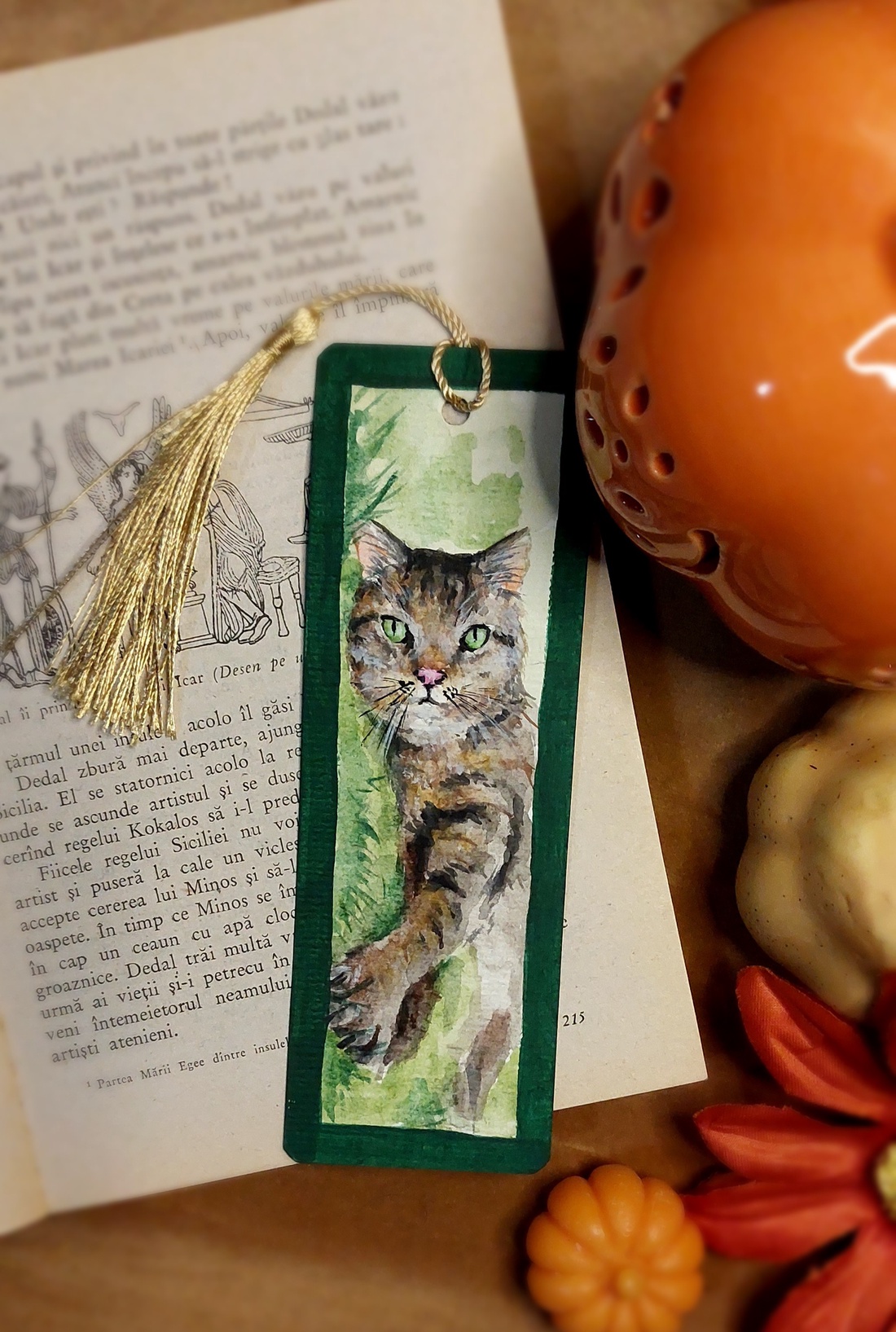 Semn de carte handmade -pisică  - cărți și creații cu tematică muzicală, cadouri - semn de carte - Artynos.ro
