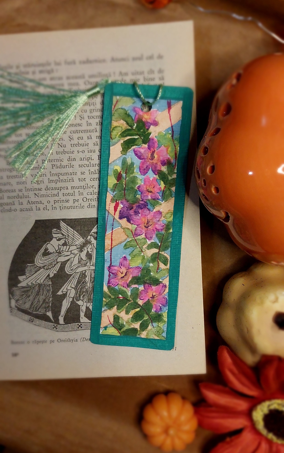 Semn de carte handmade -flori  - cărți și creații cu tematică muzicală, cadouri - semn de carte - Artynos.ro