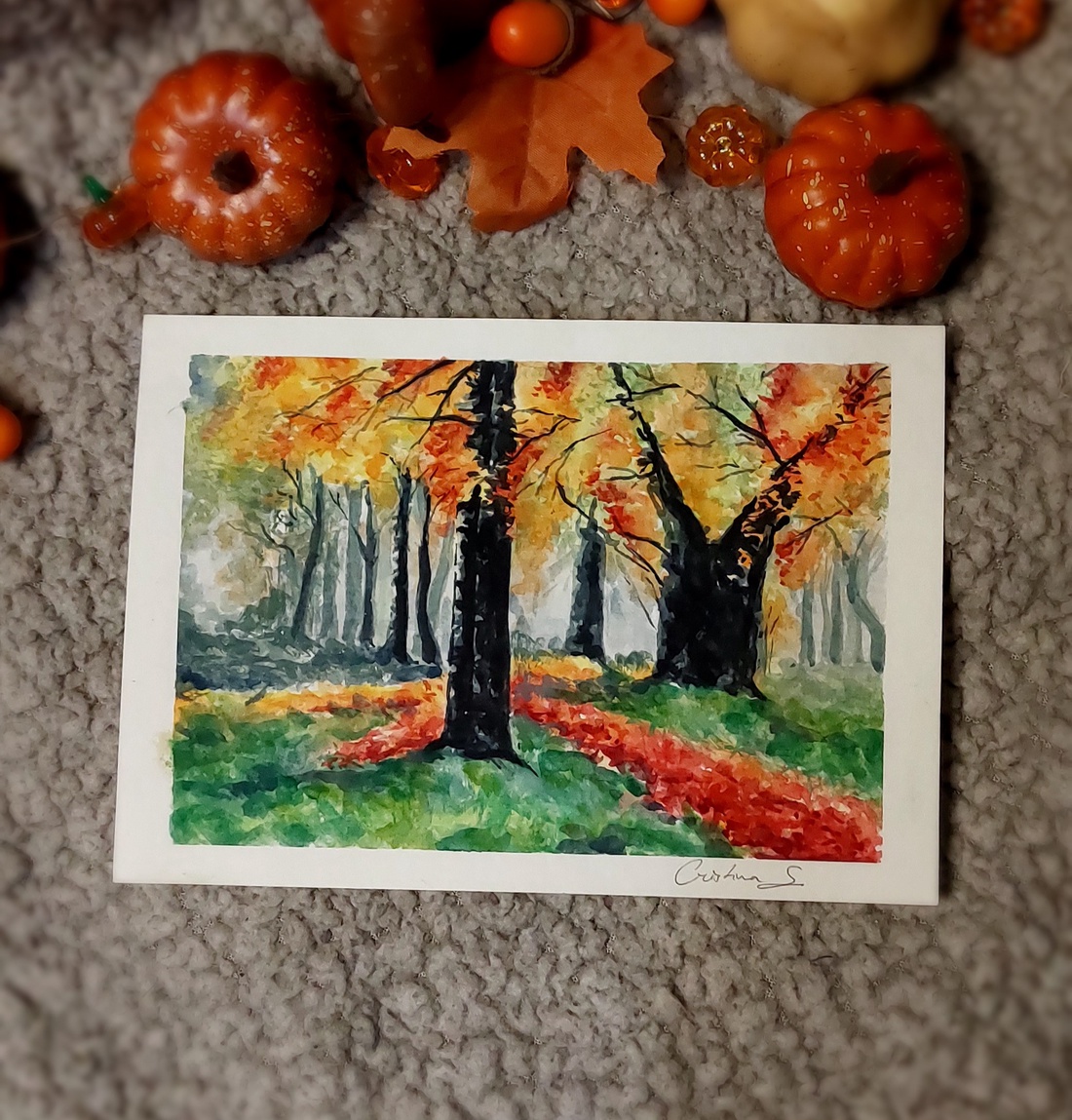 Ilustratie acuarele - padure toamna  - arte vizuale și accesorii  - grafică, ilustrație - alte desene - Artynos.ro