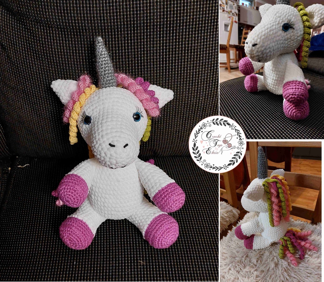 Unicorn Croșetat cu Coamă Curcubeu - jucării și echipamente pentru copii - plușuri - unicorn - Artynos.ro