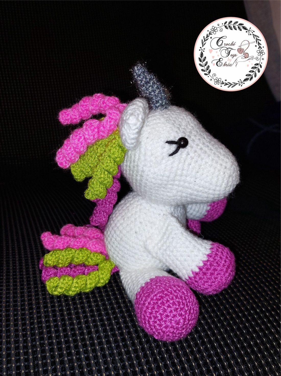 Unicorn Croșetat cu Coamă Curcubeu - jucării și echipamente pentru copii - plușuri - unicorn - Artynos.ro