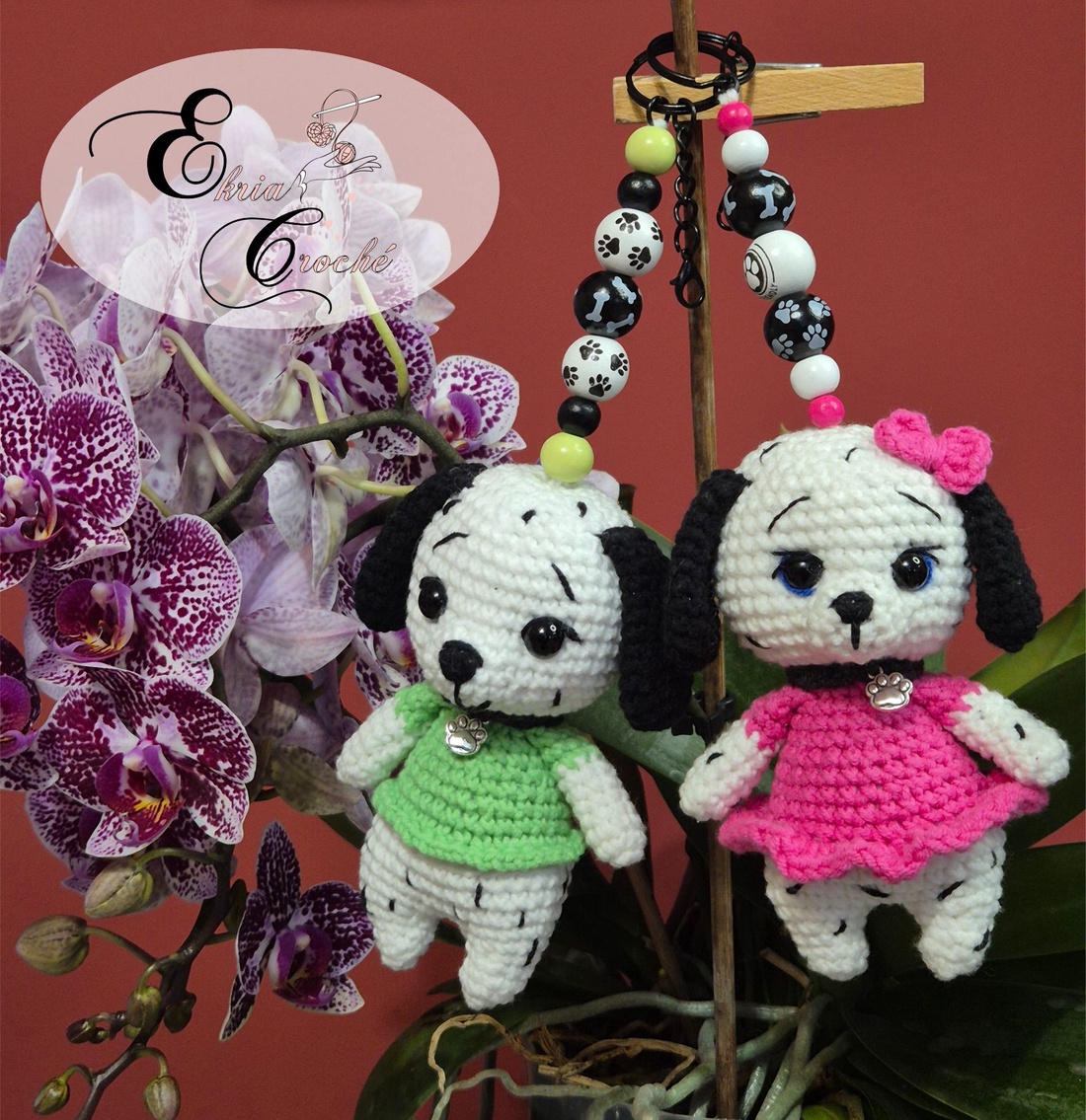 Breloc cățeluș dalmațian croșetat handmade - genți și portofele - accesorii genți - breloc - Artynos.ro