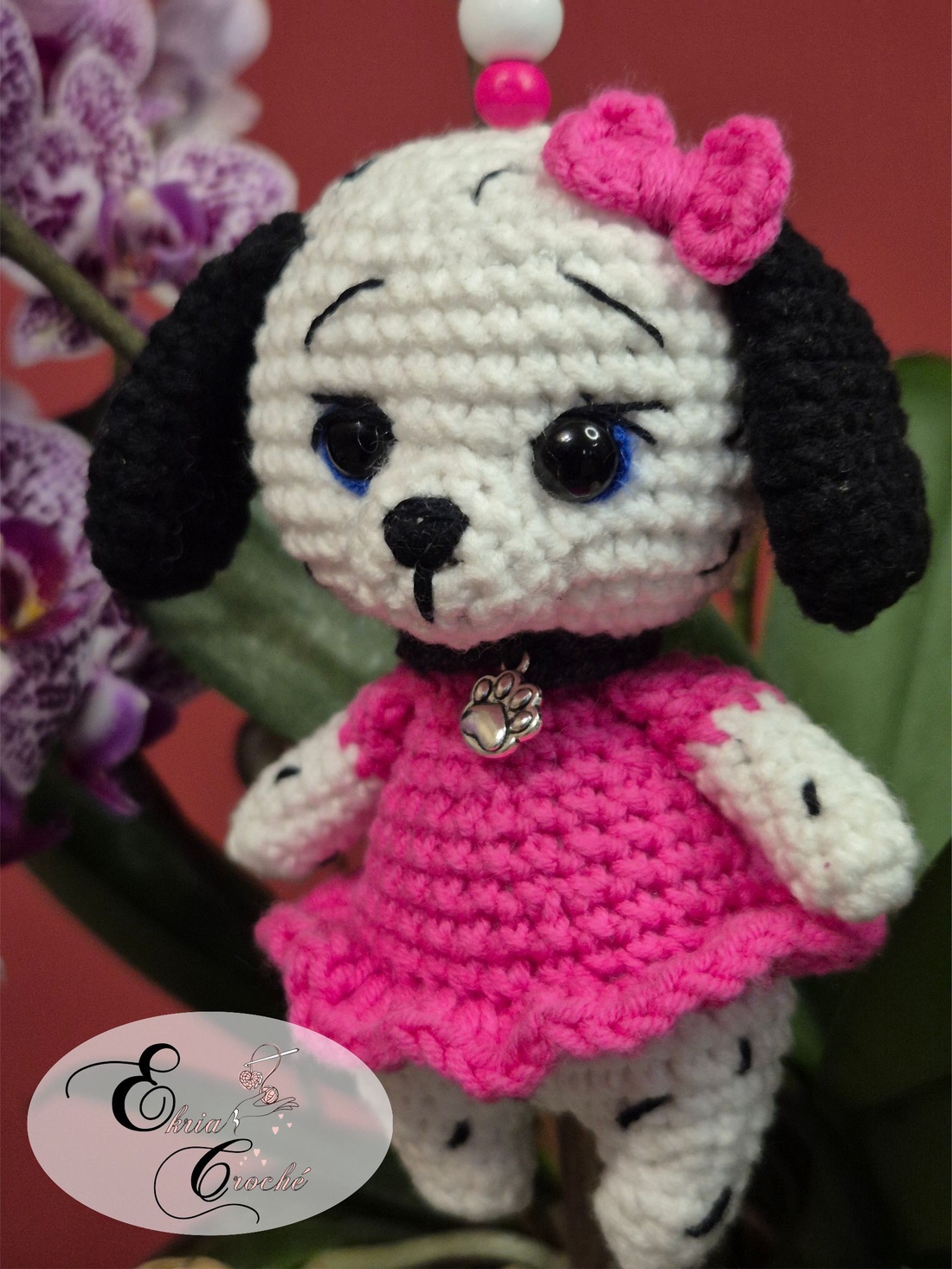 Breloc cățeluș dalmațian croșetat handmade - genți și portofele - accesorii genți - breloc - Artynos.ro