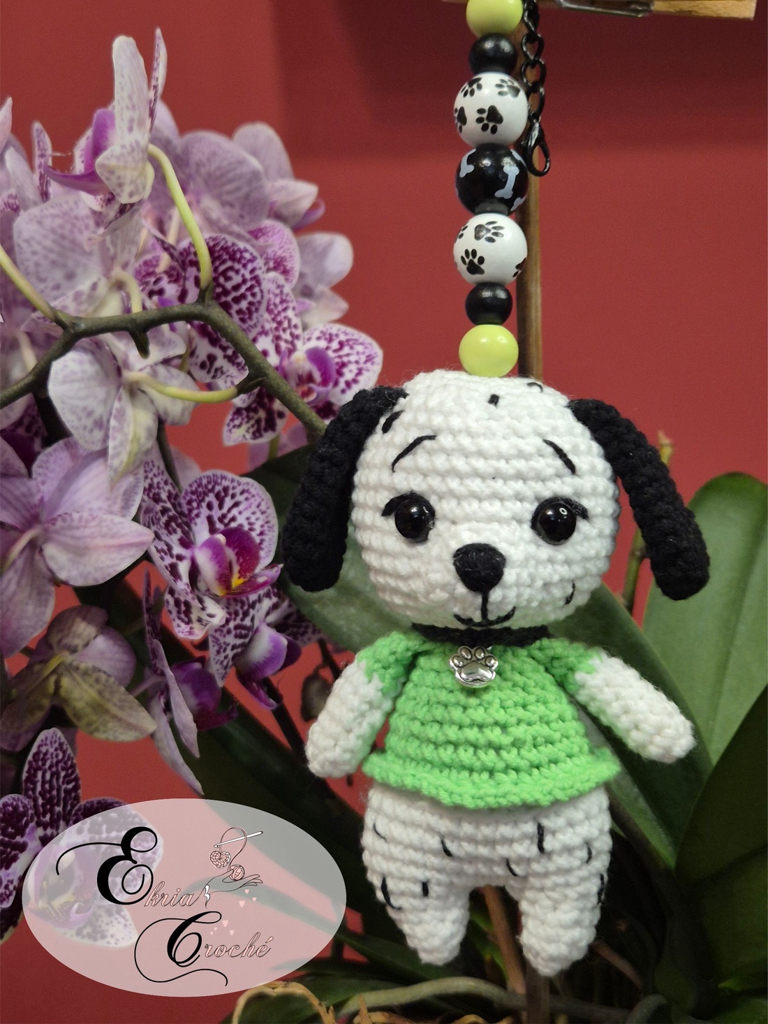 Breloc cățeluș dalmațian croșetat handmade - genți și portofele - accesorii genți - breloc - Artynos.ro