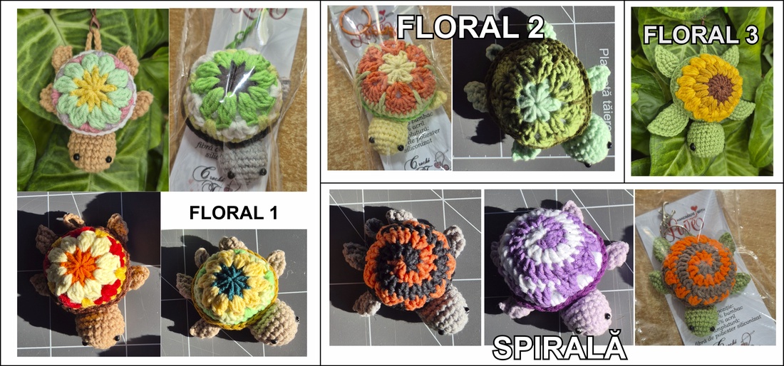 Breloc broscuță țestoasă croșetată manual � model floral - genți și portofele - accesorii genți - breloc - Artynos.ro