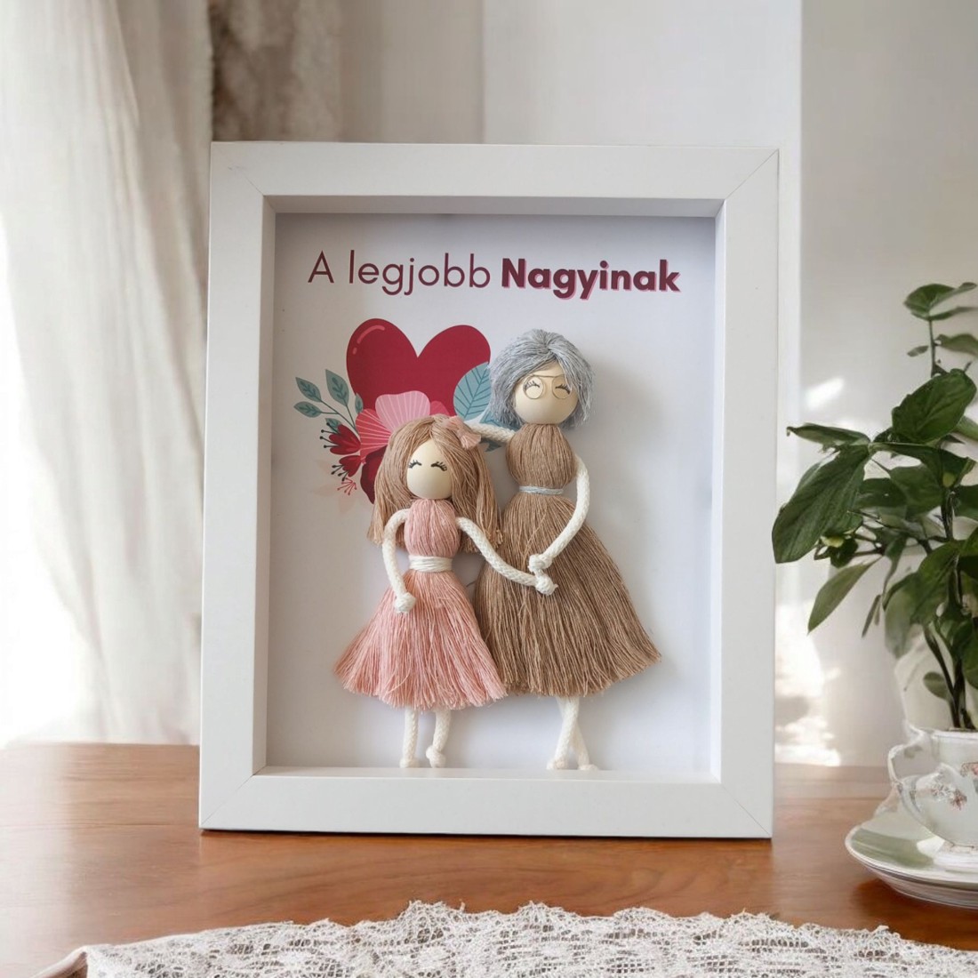 Imagine 3D personalizabilă pentru bunici - decor macramé pentru copii în cadru alb -  - Artynos.ro