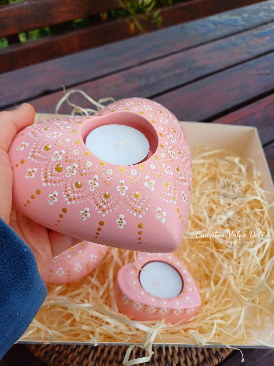 Set suporturi lumânari pictate cu tehnica punctului - roz - casă & stil de viață - lumânări, parfumuri, arome - suport de lumânări - Artynos.ro