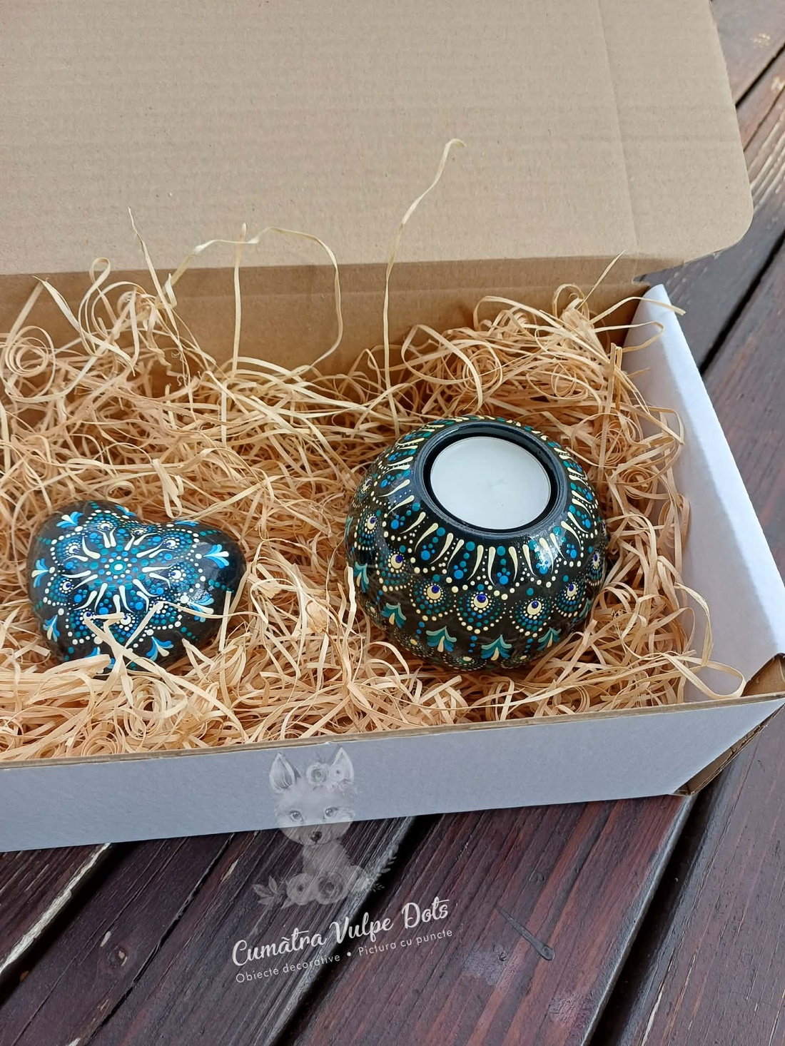 Set 2 obiecte decorative - inimioară și suport lumânare - casă & stil de viață - lumânări, parfumuri, arome - suport de lumânări - Artynos.ro