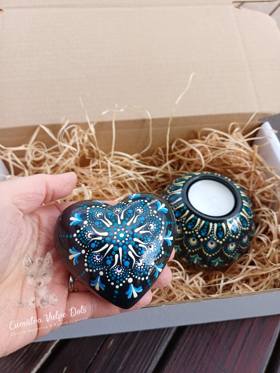 Set 2 obiecte decorative - inimioară și suport lumânare - casă & stil de viață - lumânări, parfumuri, arome - suport de lumânări - Artynos.ro