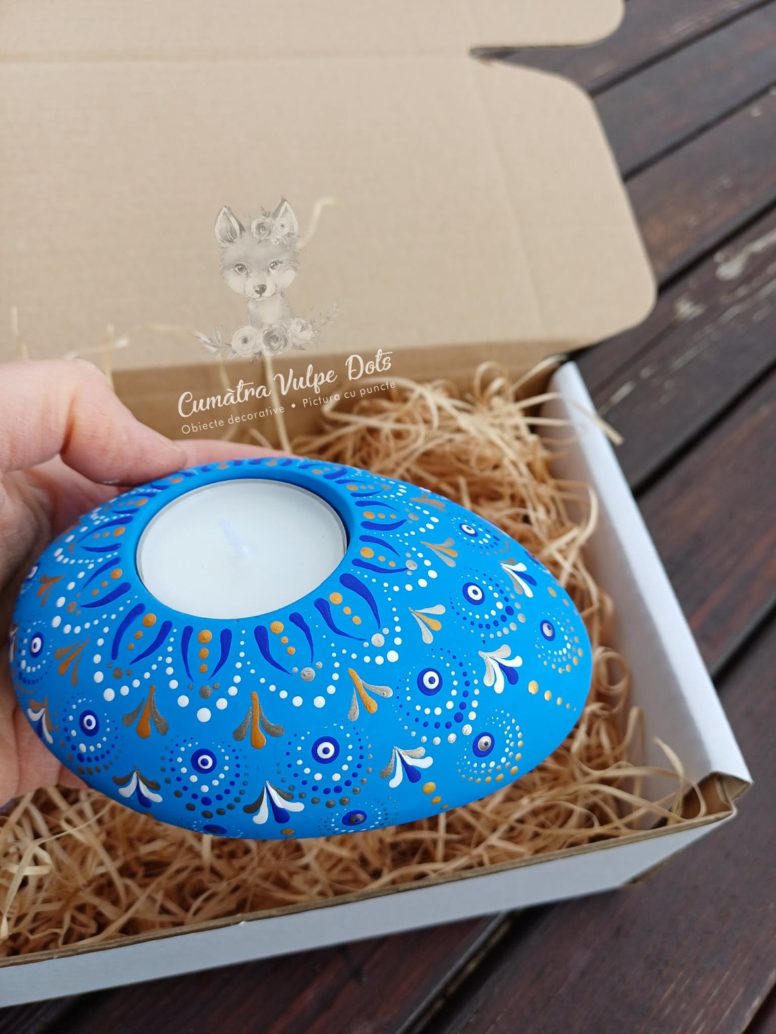 Set suport lumânare pictat manual și săculeț cu lavandă - casă & stil de viață - lumânări, parfumuri, arome - suport de lumânări - Artynos.ro