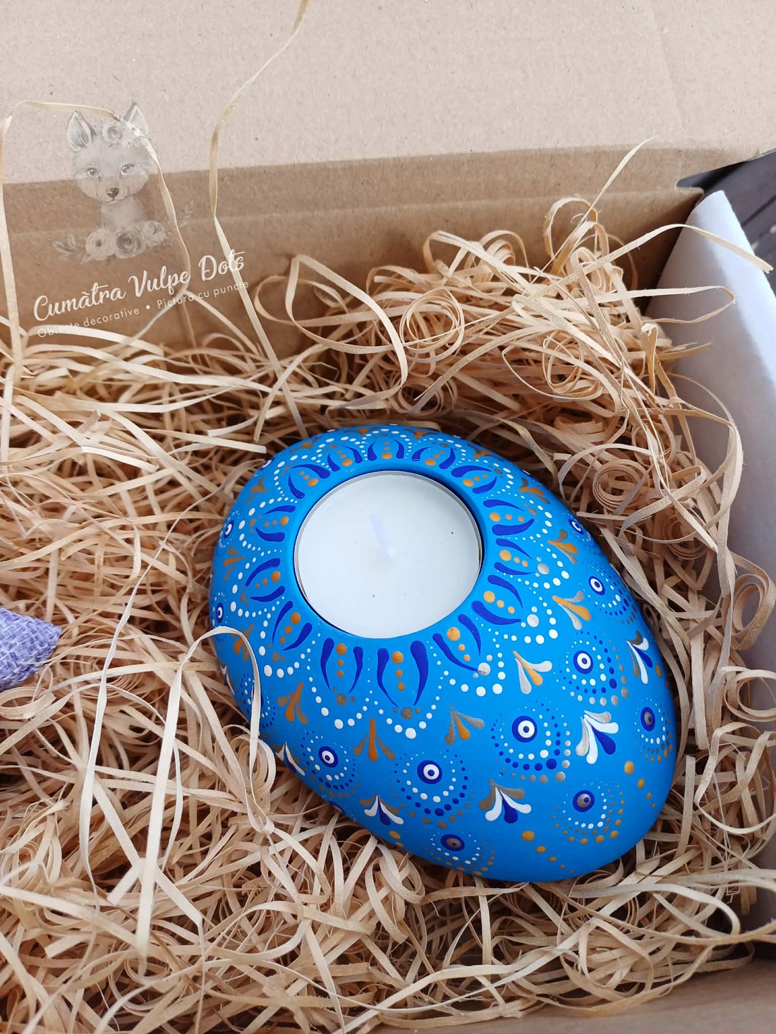 Set suport lumânare pictat manual și săculeț cu lavandă - casă & stil de viață - lumânări, parfumuri, arome - suport de lumânări - Artynos.ro