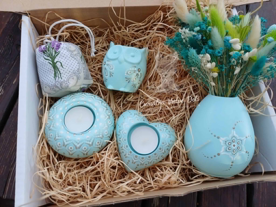 Set decorativ handmade � Turcoaz Pal - Un cadou care încântă privirea și sufletul - casă & stil de viață - decorațiuni de casă - accesorii florale - buchete de flori - Artynos.ro