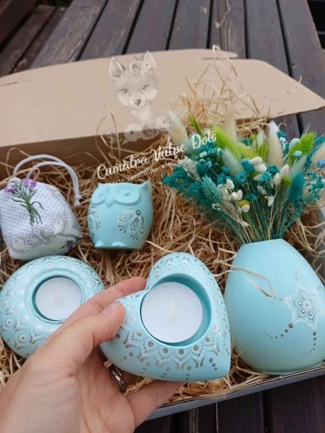 Set decorativ handmade � Turcoaz Pal - Un cadou care încântă privirea și sufletul - casă & stil de viață - decorațiuni de casă - accesorii florale - buchete de flori - Artynos.ro