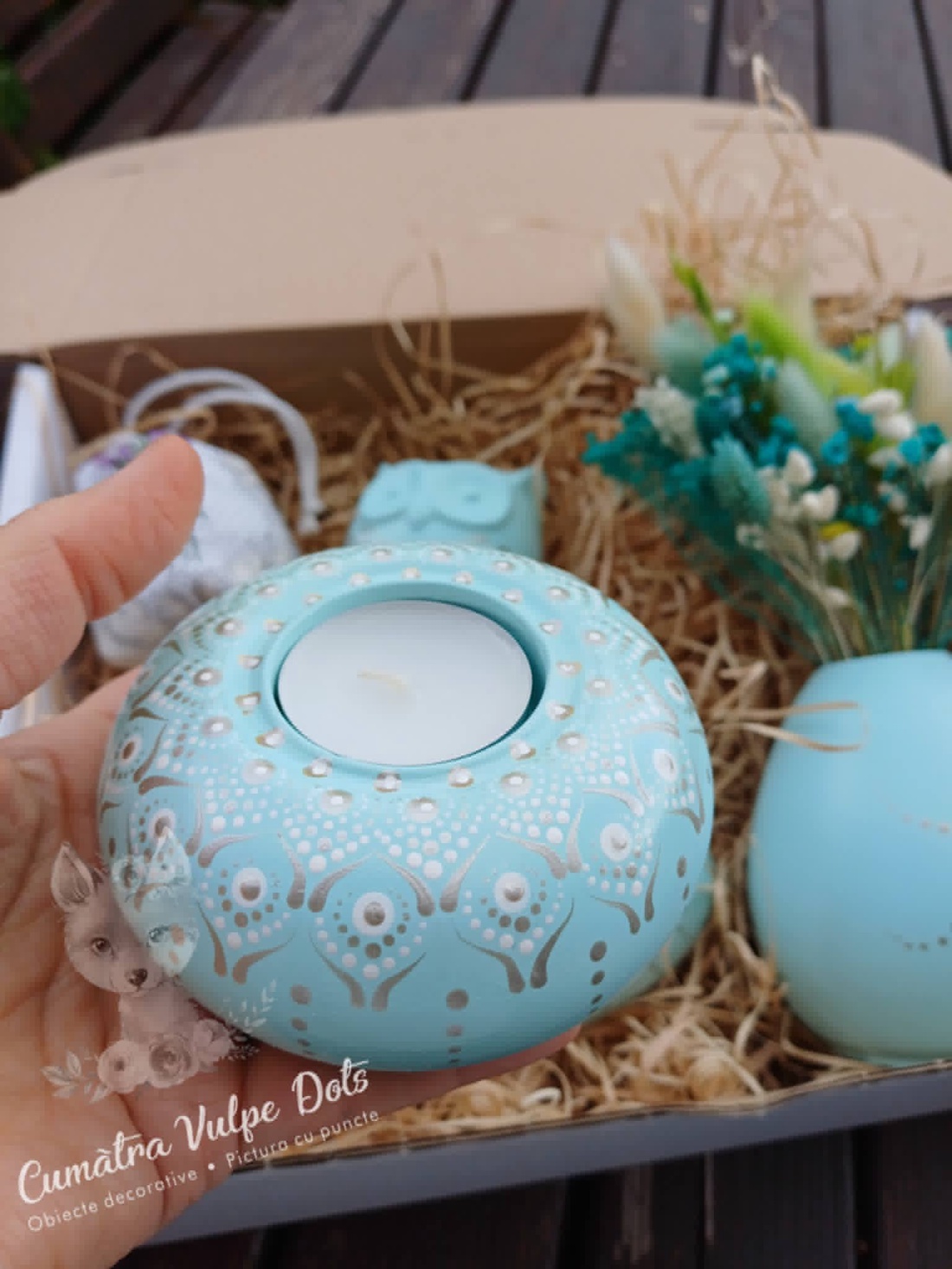 Set decorativ handmade � Turcoaz Pal - Un cadou care încântă privirea și sufletul - casă & stil de viață - decorațiuni de casă - accesorii florale - buchete de flori - Artynos.ro