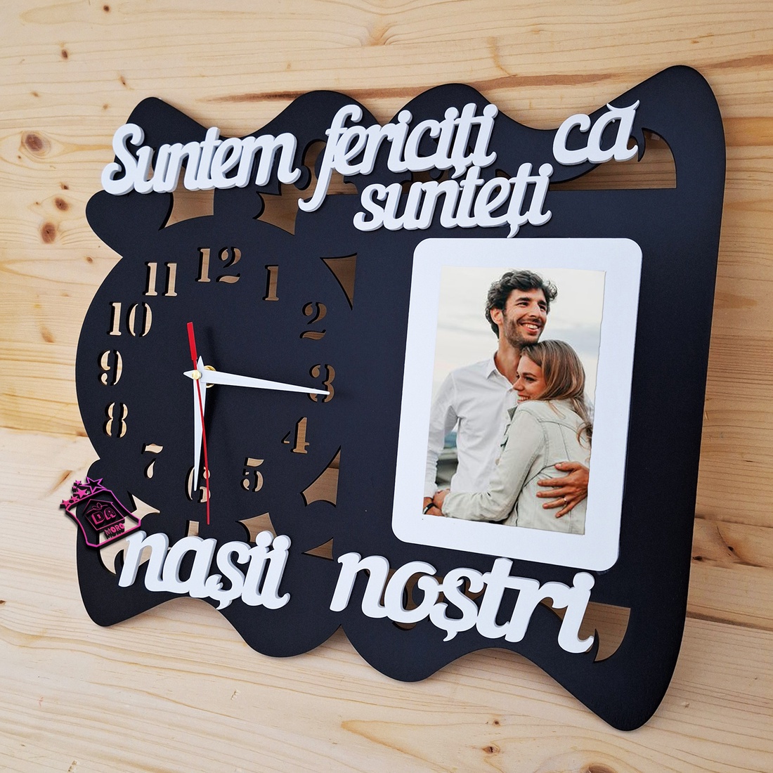 Ceas de perete,1 poza,lemn,Pentru Nasi - casă & stil de viață - decorațiuni de casă - decorațiuni de pereți - ceasuri de perete - Artynos.ro