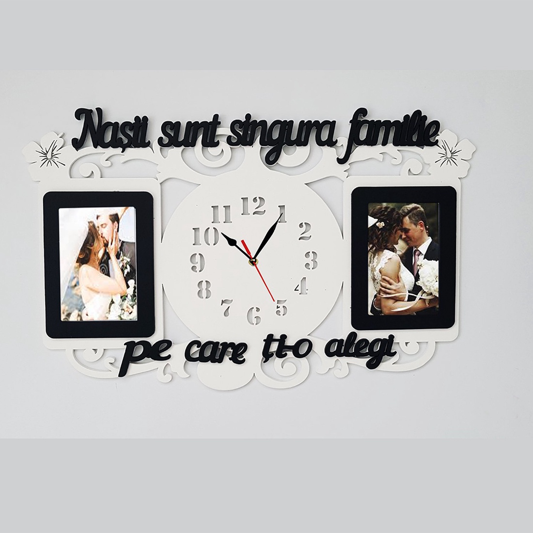 Ceas de perete,2 poze,pentru Nasi,Lemn,Negru/alb - casă & stil de viață - decorațiuni de casă - decorațiuni de pereți - ceasuri de perete - Artynos.ro