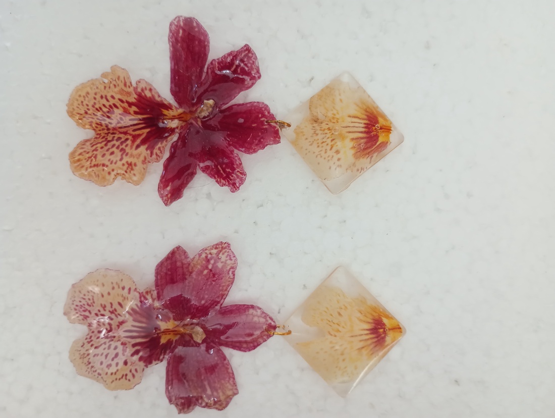 Cercei orhidee  - bijuterii - cercei - cercei din rășină - Artynos.ro