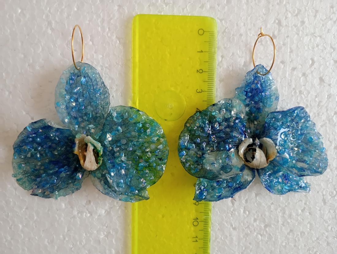 Cercei mari orhidee  - bijuterii - cercei - cercei din rășină - Artynos.ro