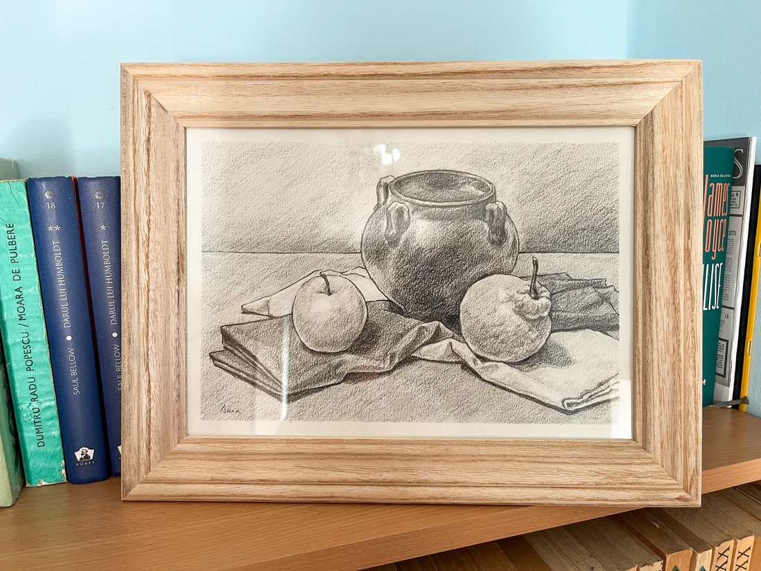 Ulcior cu măr și gutuie, desen în creion - arte vizuale și accesorii  - grafică, ilustrație - desen în creion - Artynos.ro