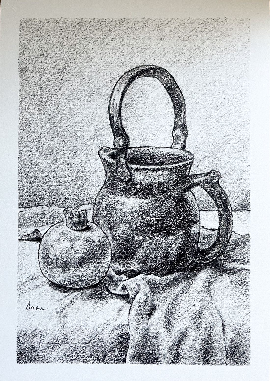 Desen în creion - ulcior cu rodie - arte vizuale și accesorii  - grafică, ilustrație - desen în creion - Artynos.ro