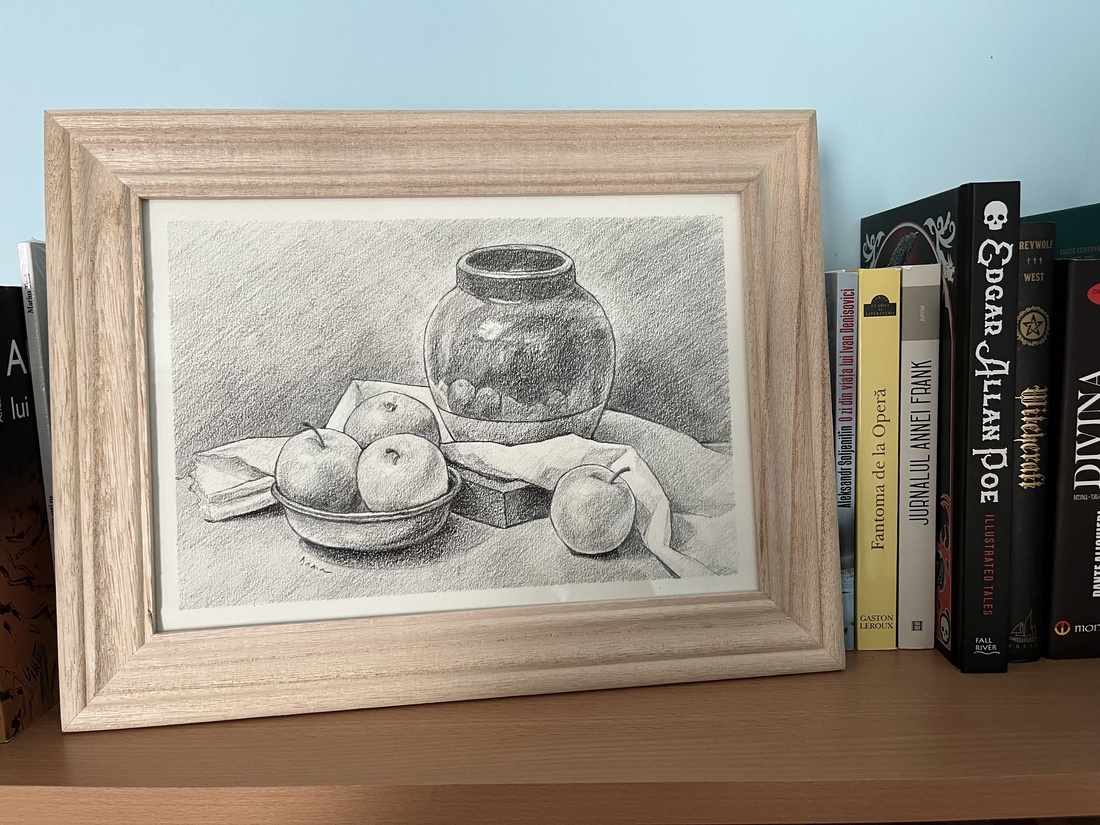 Desen în creion - vază cu mere - arte vizuale și accesorii  - grafică, ilustrație - desen în creion - Artynos.ro