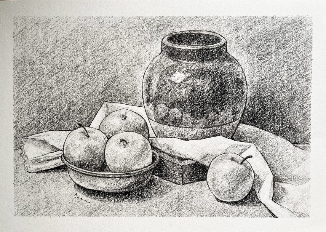 Desen în creion - vază cu mere - arte vizuale și accesorii  - grafică, ilustrație - desen în creion - Artynos.ro