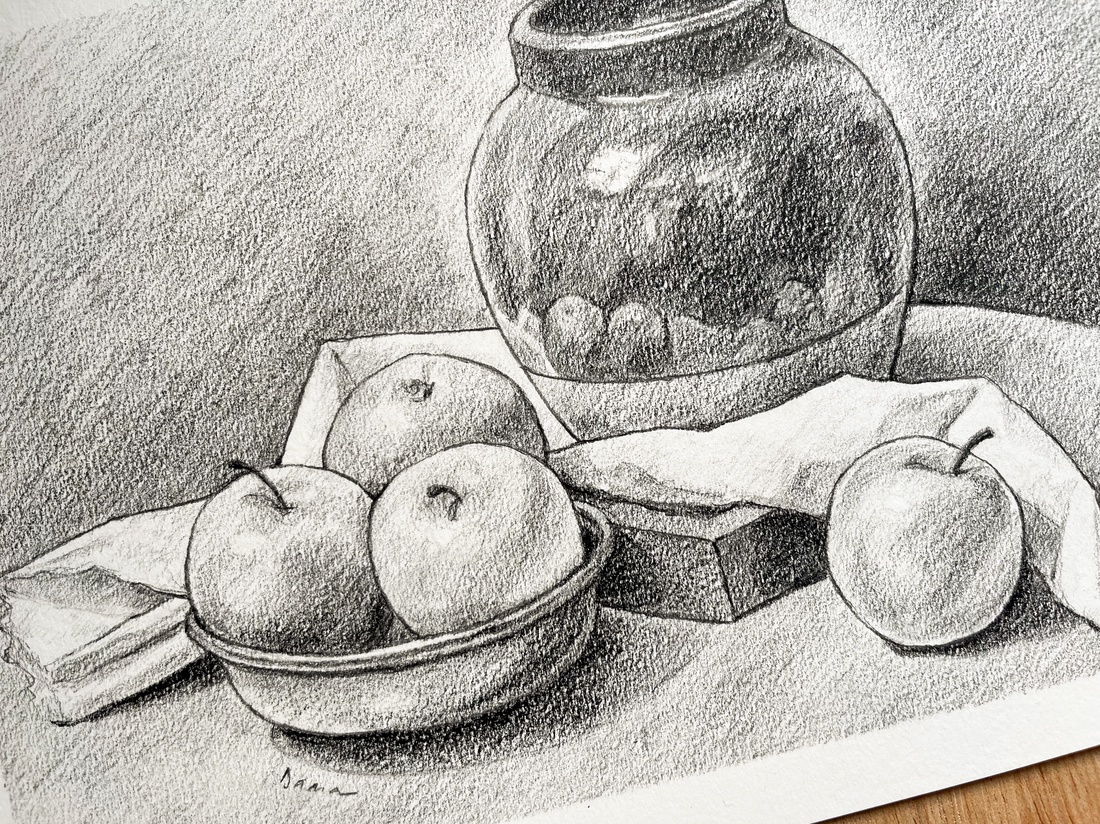 Desen în creion - vază cu mere - arte vizuale și accesorii  - grafică, ilustrație - desen în creion - Artynos.ro