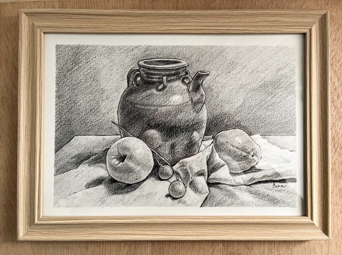 Desen în creion - ulcior cu măr și pară - arte vizuale și accesorii  - grafică, ilustrație - desen în creion - Artynos.ro