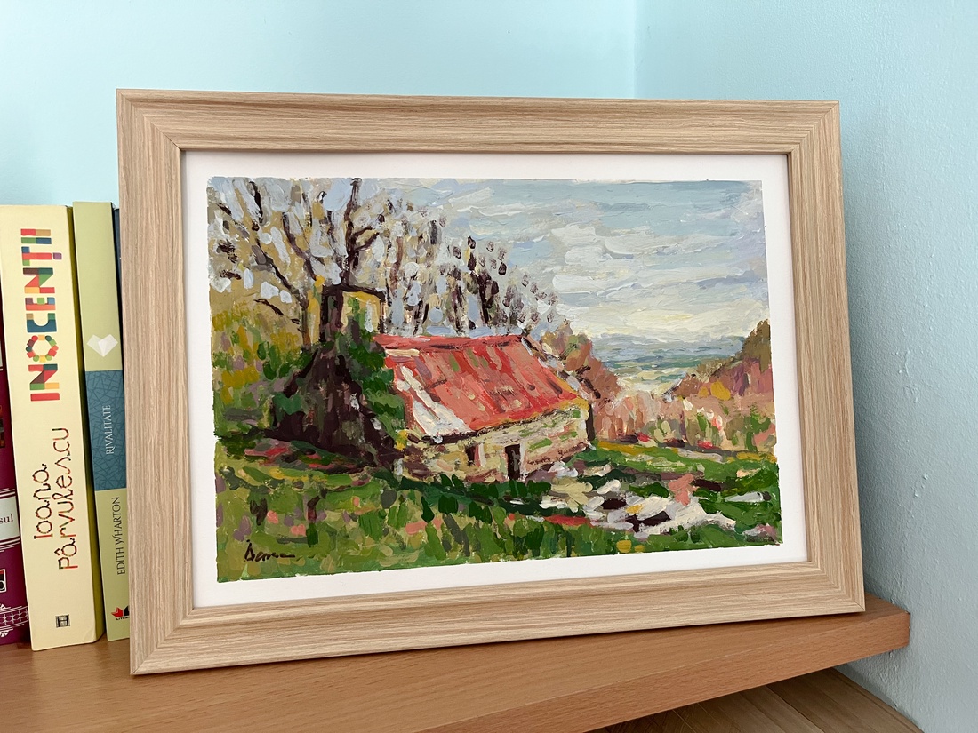 Pictură înrămată, peisaj cu casă - arte vizuale și accesorii  - picturi - pictură acrilică - Artynos.ro