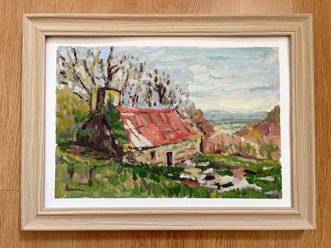 Pictură înrămată, peisaj cu casă - arte vizuale și accesorii  - picturi - pictură acrilică - Artynos.ro