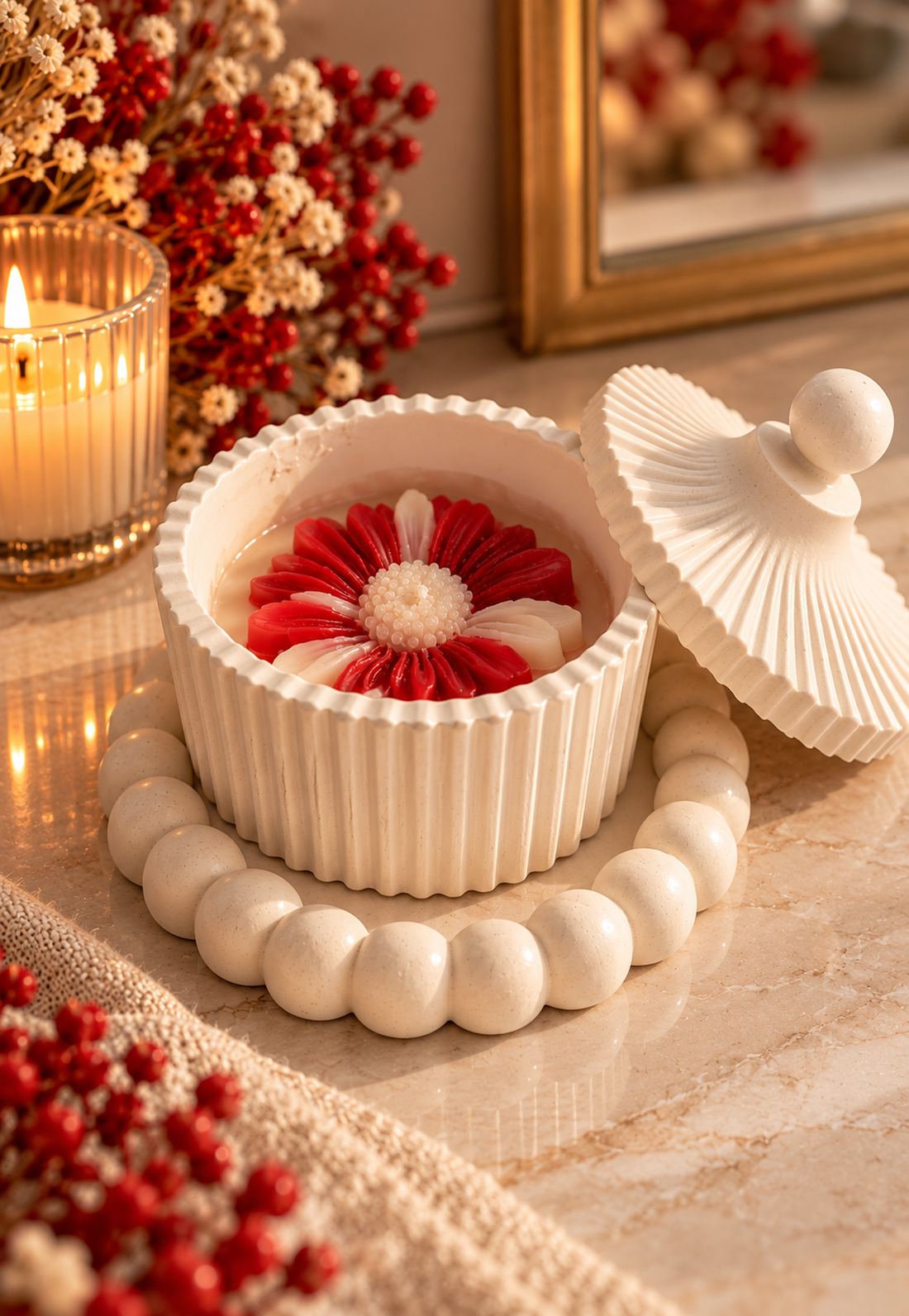 Set cadou Craciun - lumanare parfumată și suport - crăciun - decorațiuni de crăciun de casă - lumânări de crăciun - Artynos.ro