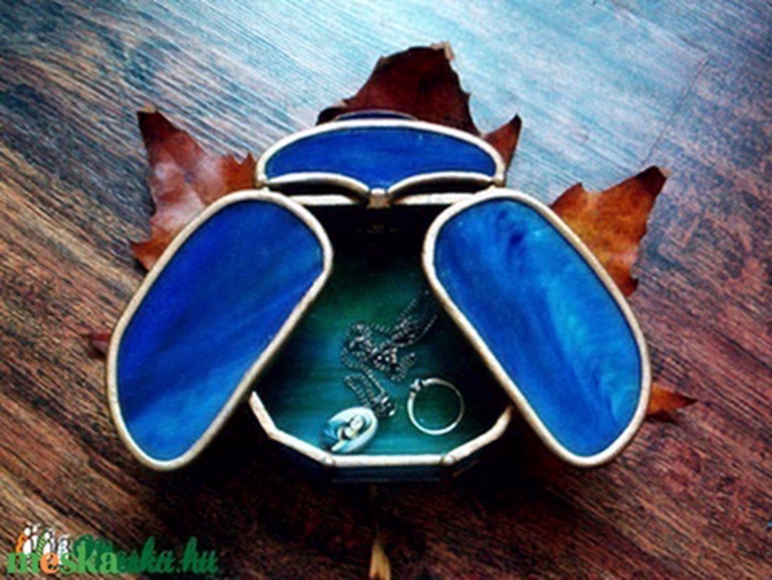 Cutie de bijuterii Scarab teal gold albastru-auriu -  - Artynos.ro