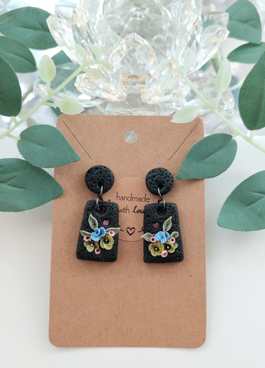 Cercei Black/Blue flower elegance - bijuterii - cercei - cercei agățați - Artynos.ro