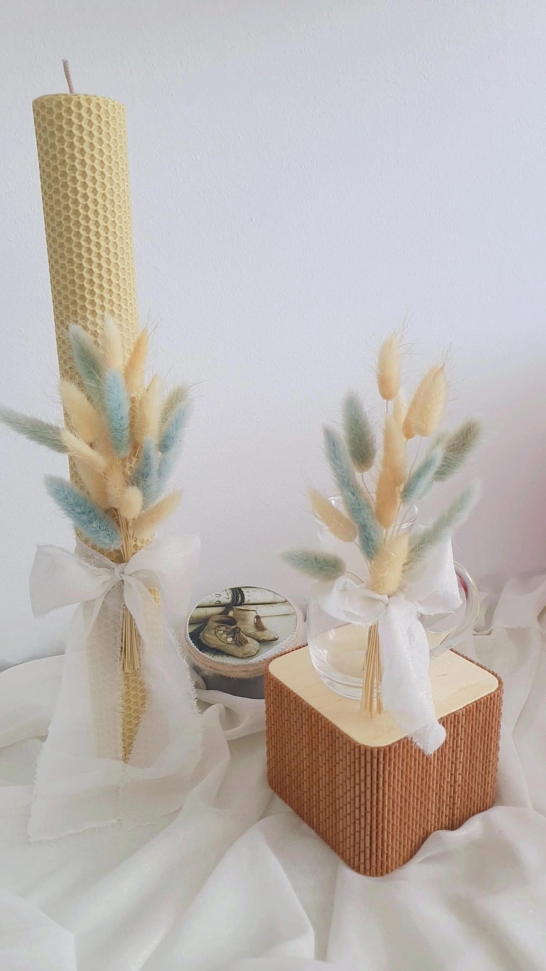 Lumânare cununie/ lumânare botez băiețel, din ceară naturală de albine - accesorii nuntă - materiale decor pentru nuntă - lumânări de nuntă și suport lumânări - Artynos.ro