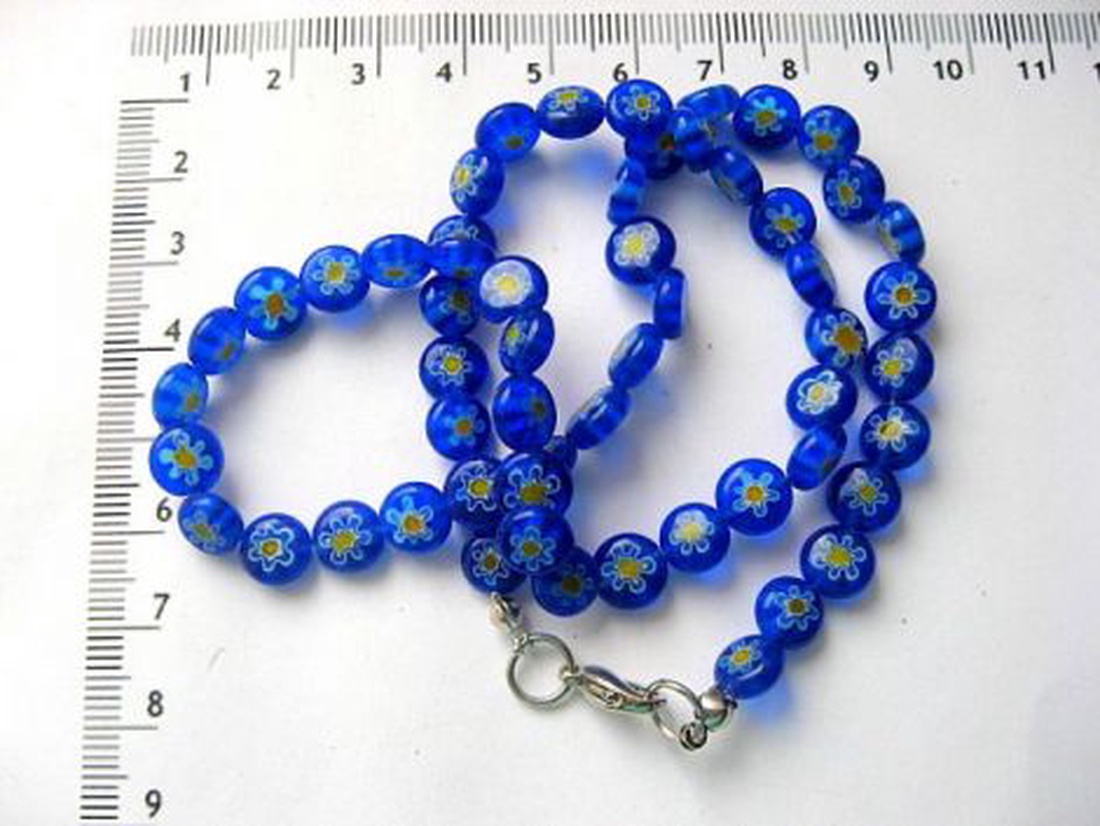 margele sticla millefiori albastru cu galben 11308 - accessorii și unelte - mărgea, componente de bijuterii - lentile din sticlă - Artynos.ro